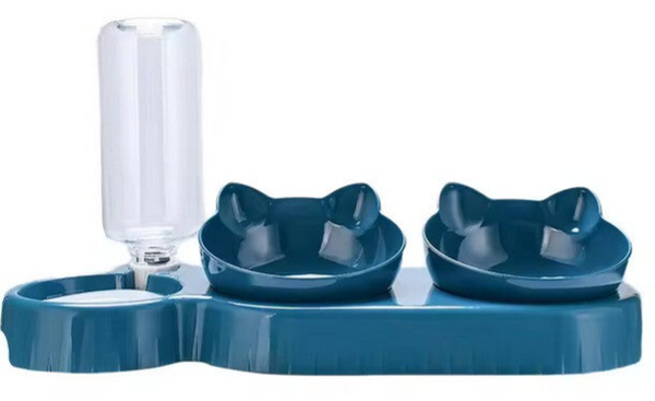 3-in-1 Huisdier Voeder- & Watersysteem – Dubbele Voerbak + Automatische Waterdispenser