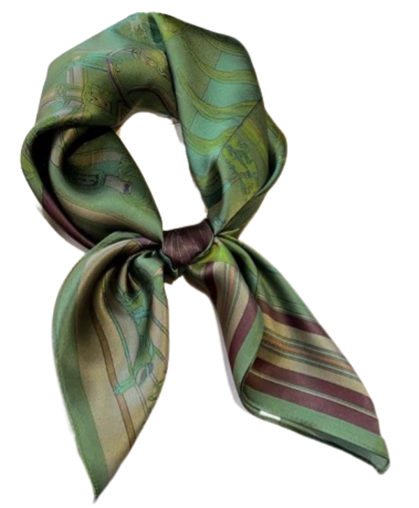 Dames Haarsjaal - Neksjaal - Vierkant 70x70 cm - Groen Bruine Print