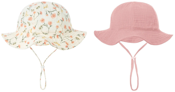 2 Stuks - Hydrofiele Baby Zonnehoedjes - Bloemetjes Roze - Maat 46 (3-12 mnd)