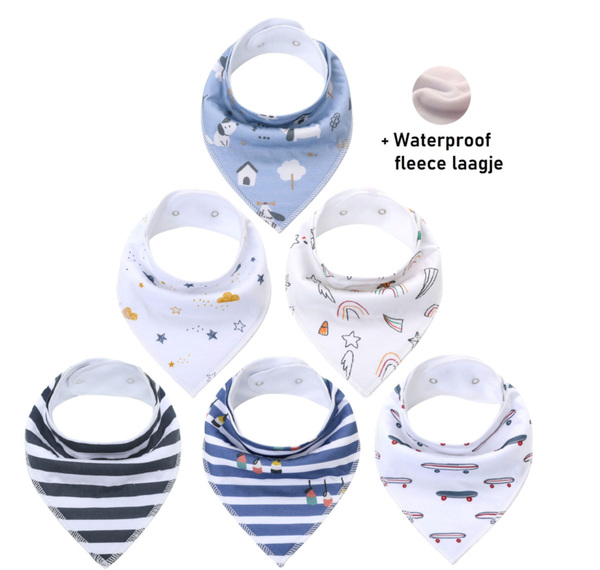 6 Stuks Bandana Slabbetjes met Fleece laag - Skateboard strepen