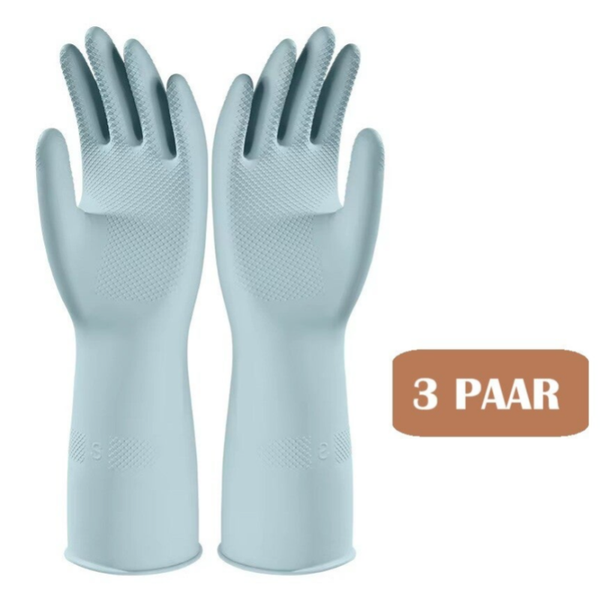 Schoonmaakhandschoenen Set van 3 Paar – Blauw – Maat M (32x12 cm) – Stevig Rubber – Antislip & Touchscreen