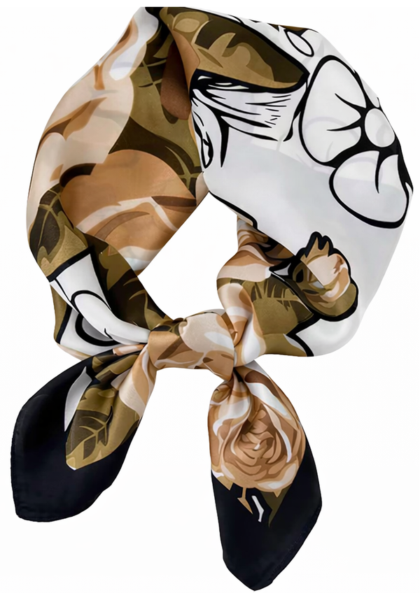 Dames Haarsjaal - Neksjaal - Vierkant 70x70 cm - Rozen - Caramel Mosgroen