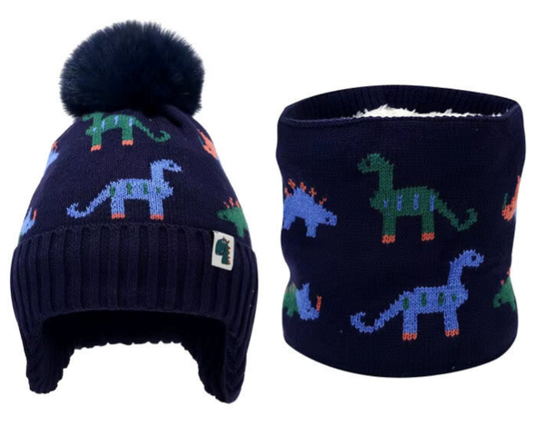 Set Muts Colsjaal Kind Peuter (6-24 mnd) - Zwart - Dinosaurus Print