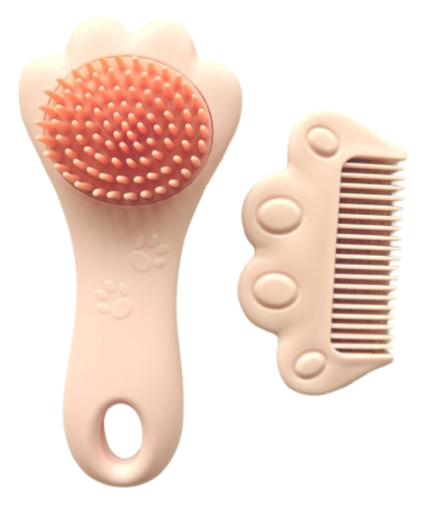 Setje Baby Siliconen Massage Borstel en Kam - Roze