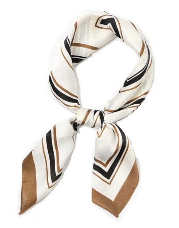 Elegant Stijlvol Dames Haar- en Hals Sjaaltje – Beige Gestreept 70x70 cm Neksjaaltje