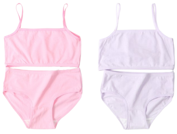 Meisjes Ondergoed Set 2-delig – Hemdje met Spaghettibandjes & Slip – 100% Katoen – Roze & Paars – Maat 122/128-134 (7-9 jaar)