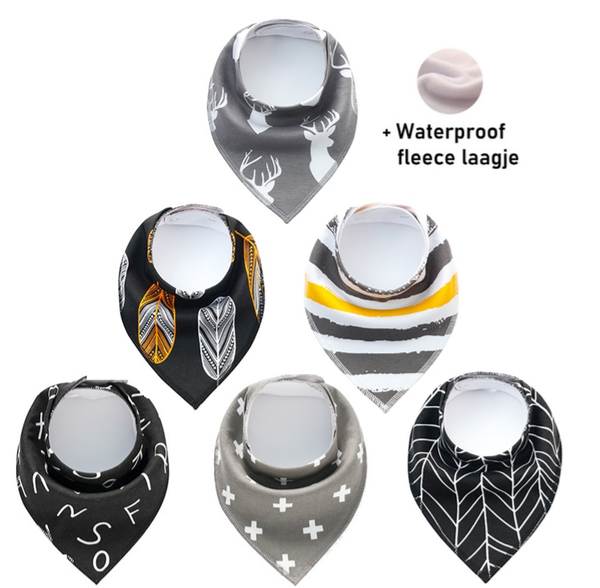 6 Stuks Bandana Slabbetjes met Fleece laag - Veer Plusjes