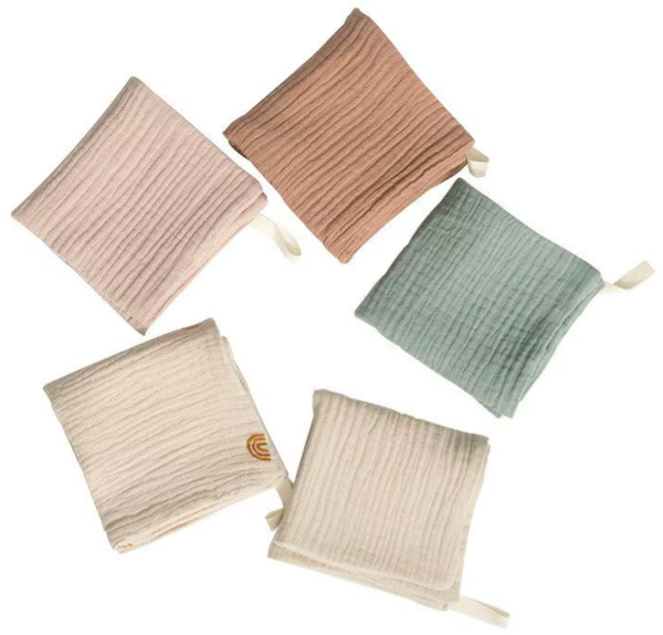 5 Stuks - Hydrofiele Wasdoekjes - Beige Groen Roze Mix - 23x23 cm - Baby Washandjes Katoen