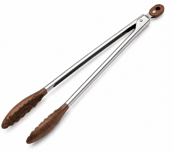 BBQ Tang 39 cm van RVS & Walnotenhout – Grilltang – Keukentang – Houten Keukengerei – Extra Lange Serveertang