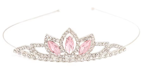 Prinsessen Tiara Zilver met Roze Marquise Kristalstenen – Elegant Bladvorm Design