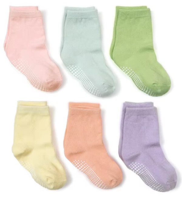 6 Paar - Antislip Sokken Kind Baby - 1-3 jaar - Pastelkleuren - Huissokken