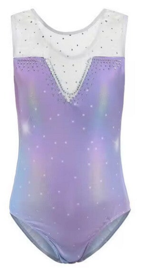 Meisjes Turnpakje – Lila-Blauw – Met Glitter & Strass – Mouwloos Gymnastiek Pakje – 7-12 jaar
