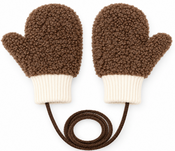 Kinderwanten 1-3 Jaar – Warme Teddy Wanten voor Kinderen – Winterwanten met Verbindingskoord – Bruin