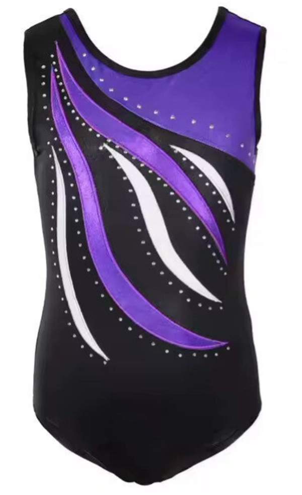 Turnpakje Mouwloos - Paars met Kristallen steentjes - 5-12 jaar