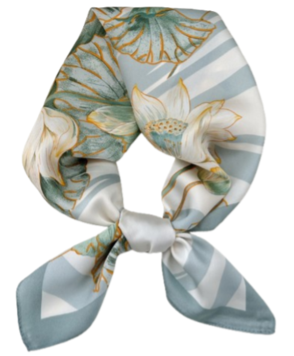 Dames Haarsjaal - Neksjaal - Vierkant 70x70 cm - Lotusbloem Groen