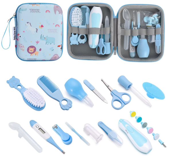 20-delige Babyverzorgingsset – Complete Baby Care Set in Etui met Safari Dieren - Blauw