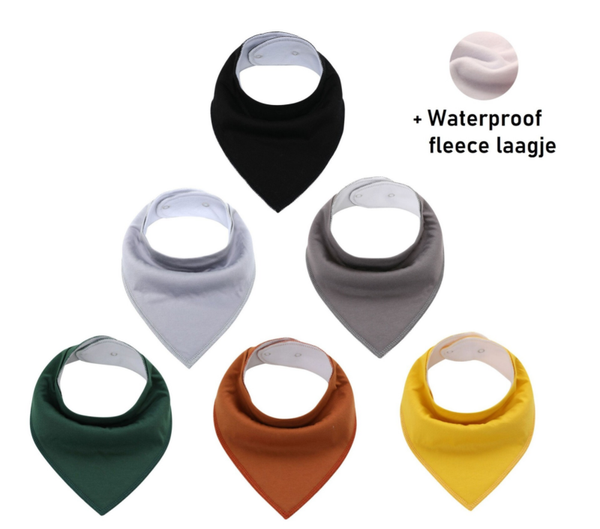6 Stuks Bandana Slabbetjes met Fleece laag - Bruin Geel