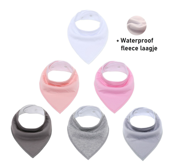 6 Stuks Bandana Slabbetjes met Fleece laag - Roze Grijs