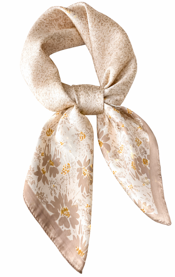 Dames Haarsjaal - Neksjaal - Vierkant 70x70 cm - Romantisch Bloemenmotief - Zand Off-white