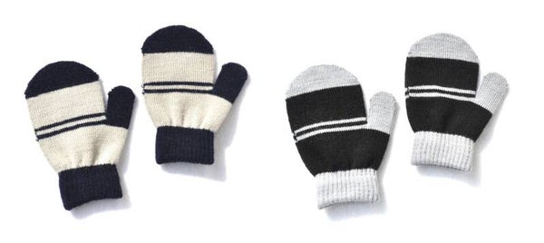2 paar - baby jongens wanten (6-12 mnd) - grijs wit zwart strepen - jongens handschoenen