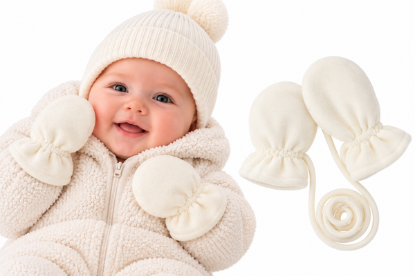 Baby Fleece Wantjes Kind met Koord - Wit/ Crème - 3-18 mnd