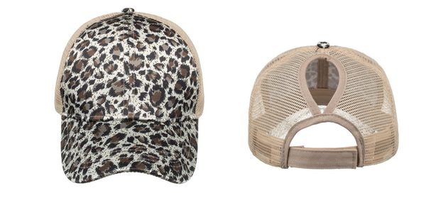 Luipaard print Dames paardenstaart pet bruin - zomer cap - zonnehoed - baseballcap