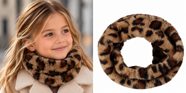 Pluchen Snood Colsjaal - Meisjes - Luipaardprint Bruin - 4 t/m 8 jaar