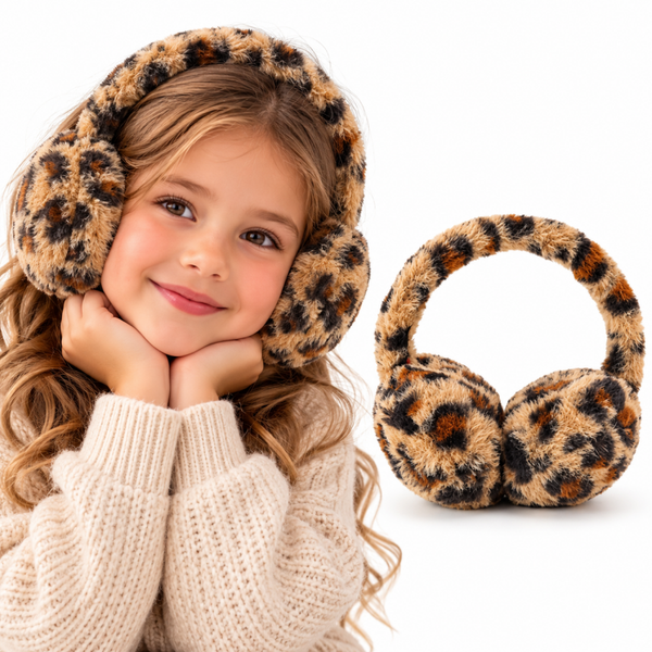Pluchen Meisjes Oorwarmer - Bruin Luipaard Print - Kind 5 t/m 12 jaar