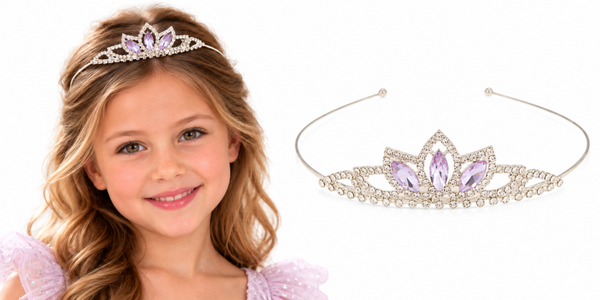 Prinsessen Tiara Zilver met Paarse Marquise Kristalstenen – Elegant Bladvorm Design