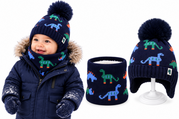 Set Muts Colsjaal Kind Peuter (6-24 mnd) - Zwart - Dinosaurus Print