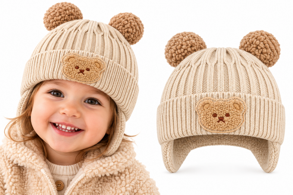 Muts Beertje Teddy Oortjes - Beige - met Voering - 1-3 jaar