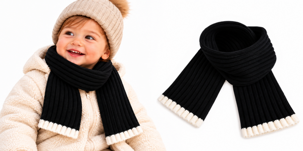 Gebreide kindersjaal unisex - zwart - winter sjaal 0-3 jaar