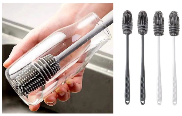 4 Stuks - Siliconen afwasborstel - glazenborstel - flessenborstel - 28 cm