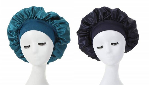 2 Stuks - Satijnen Dames Slaapmutsen - Indigo Blauw en Zwart - Bonnet