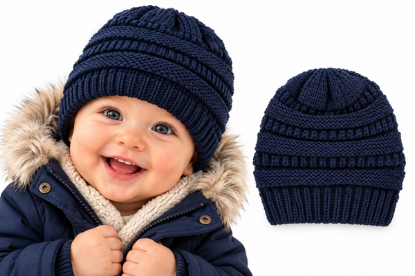 Muts met voering baby kind - Navy - 6-12 mnd