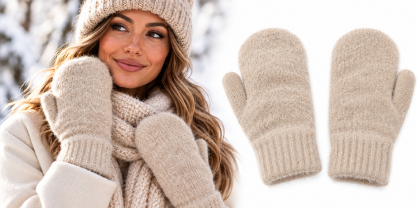 Dames Wanten Beige – Warme Winterwanten met Voering – Zachte Fluffy Mohair-Look