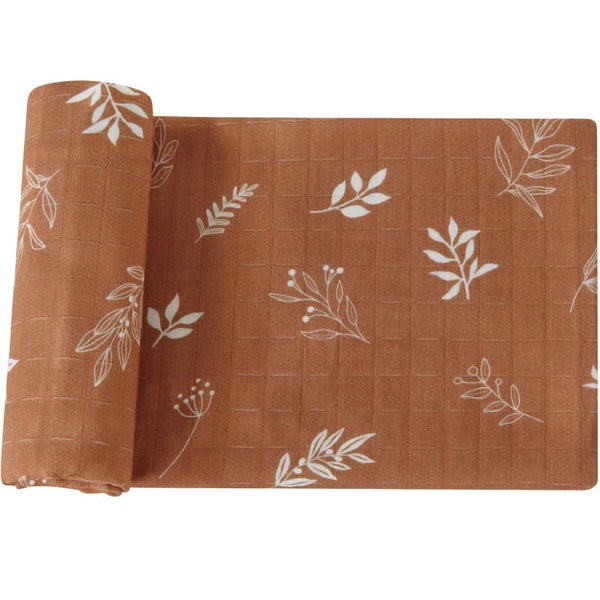 Hydrofiele doek XL - 120x120 cm - Inbakerdoek Bamboe - Roestbruin Takjes Blaadjes