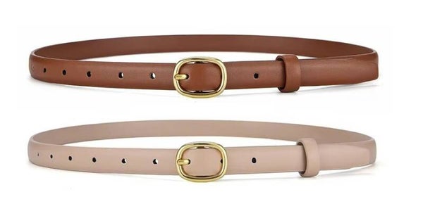 2 Stuks - Smalle Dames Riemen - Gouden Gesp - Beige en Bruin - Maat 95