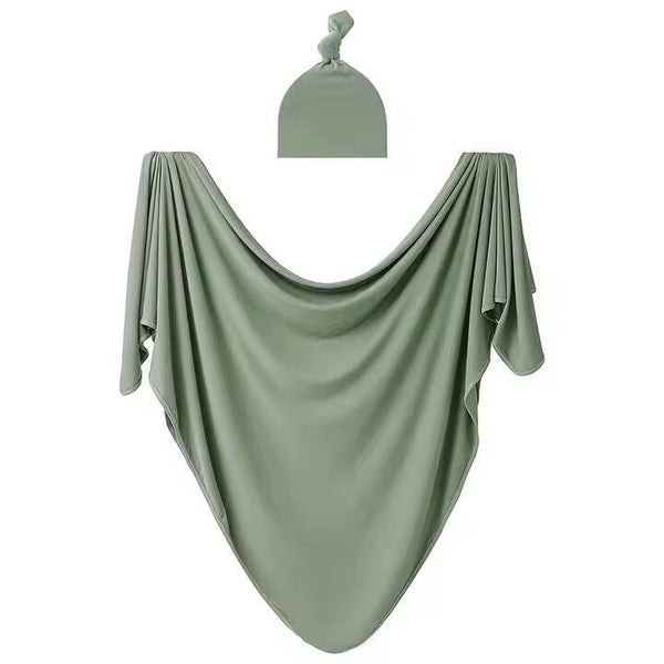 Baby Inbakerdoek + Babymutsje - Olijfgroen - 120x120 cm - Swaddle doek groot