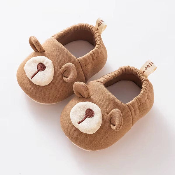 Baby Slofjes - Bruine Beer - Antislip - Maat 18/19 - 12 cm - 6-12 maanden