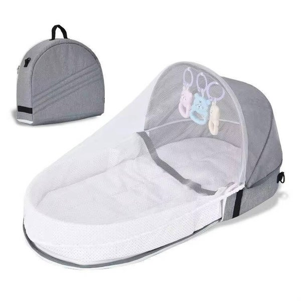 Opvouwbaar Draagbaar Babybed / Babynest - met Klamboe en Hangspeeltjes – Grijs