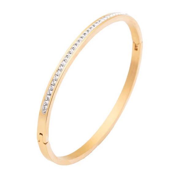 Elegant Goudkleurige Bangle voor Dames – Roestvrij Staal met Zirkonia