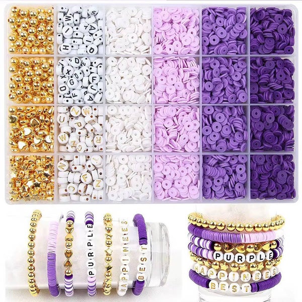 DIY Armbandenset met Polymeer Klei Kralen – Paars, Wit, Goud, letterkralen | 2820 stuks 6 mm
