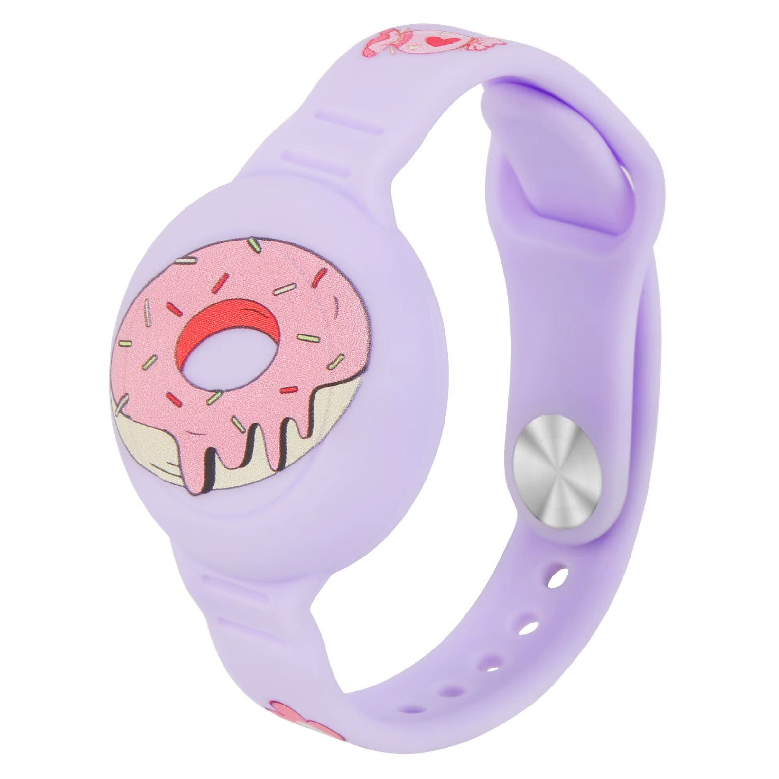 Horlogeband/ Armband Geschikt Voor AirTag - Kinderen – Paarse donut siliconen armband – Waterdicht & comfortabel