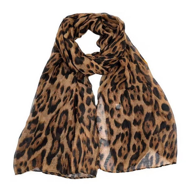 Luxe Luipaardprint Sjaal 180x85 cm – Klassieke Panterprint Sjaal in Bruin van Polyester