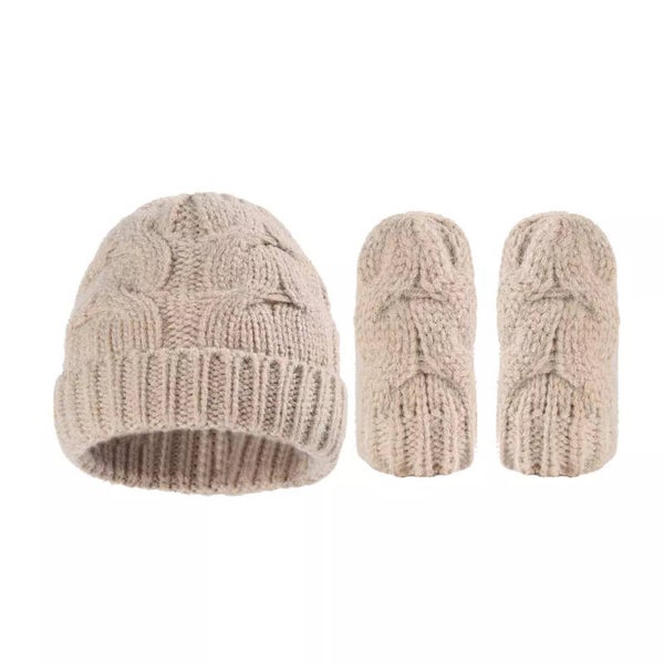 Babymutsje Beanie en Wanten (0-6 maanden) - Beige