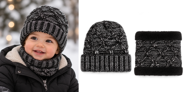 Set Muts & Colsjaal Baby/Kind – Zwart/Wit – 6-18 maanden – Dubbele Voering