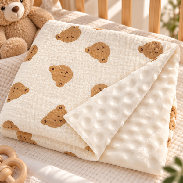 Hydrofiel Baby Dekentje Teddy Beertjes - Zachte Velvet Voering - 70x100 cm