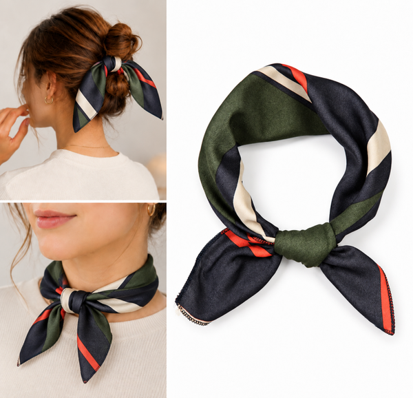 Elegant Stijlvol Hals sjaaltje - nek sjaaltje - Groen - Rood - wit - zwart print - 50x50 cm