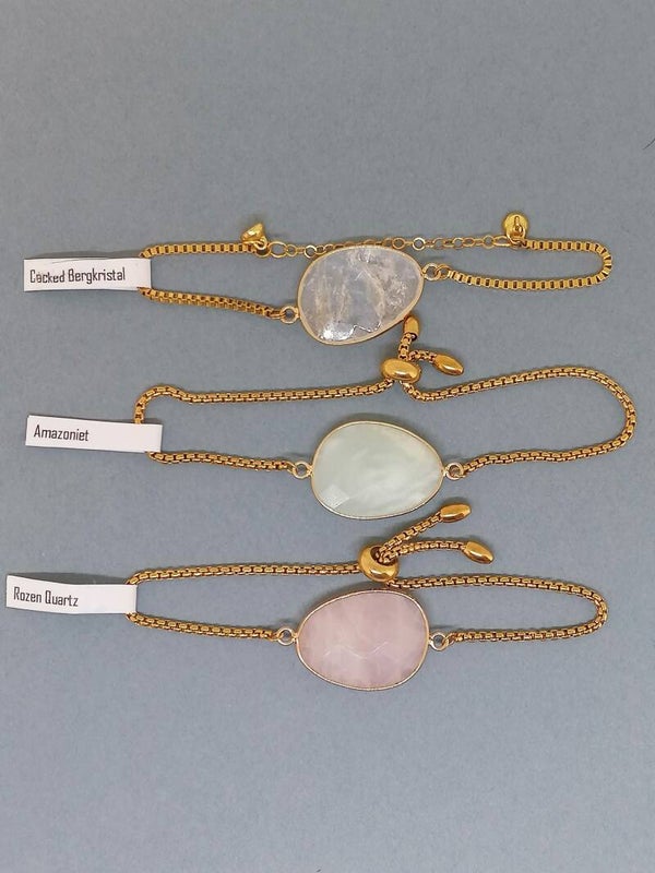 Armband met edelsteen cabochon (RVS gold)